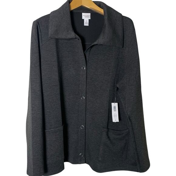 NWT Chico's Jacket Women's Size 3 (XL) Wide Collar Scuba Knit Heather Front Snap - Picture 2 of 8